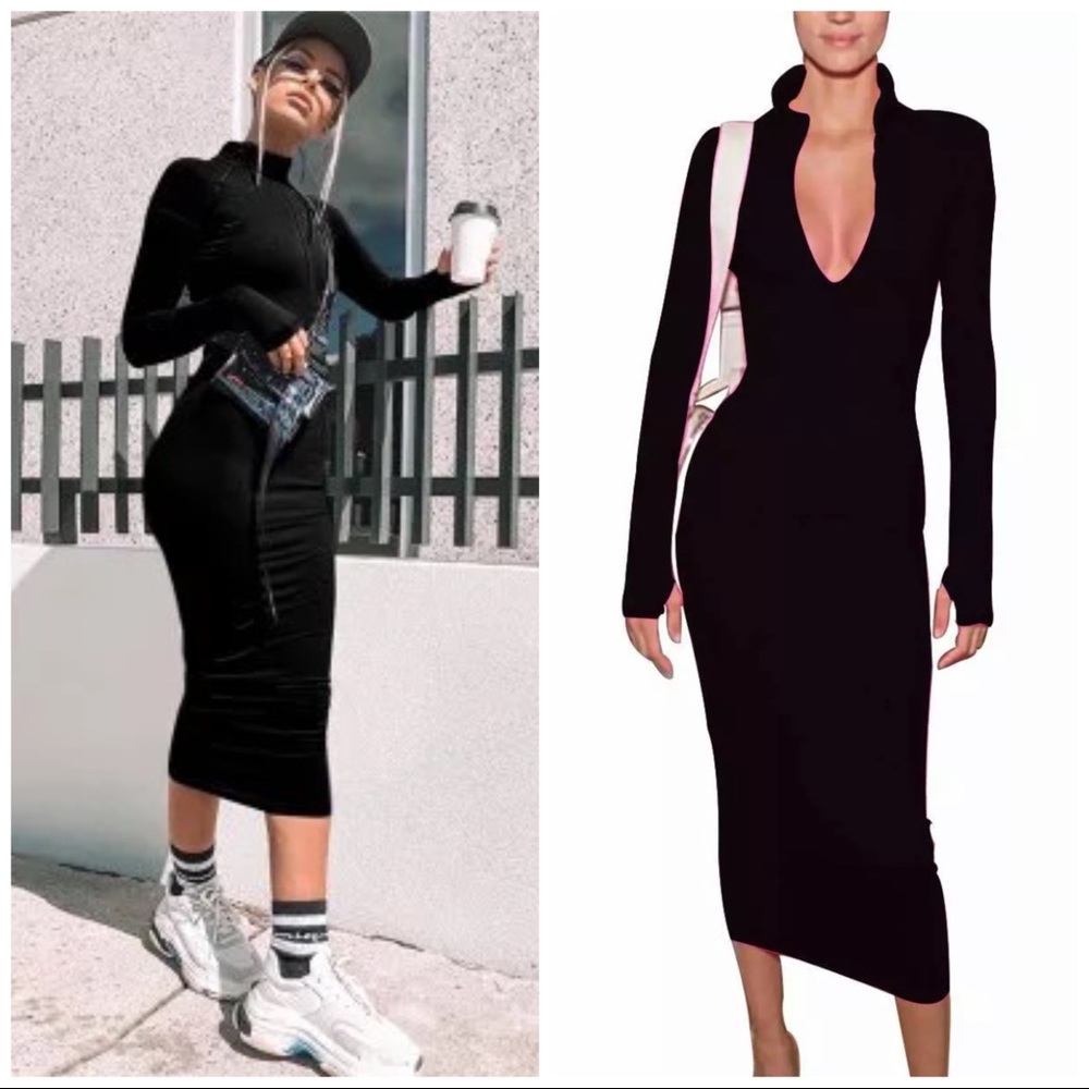 Black long sleeve midi dress